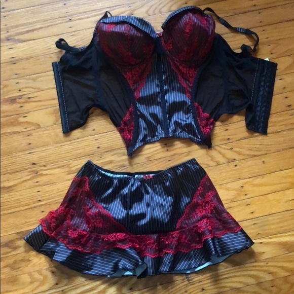 2 piece maid/schoolgirl lingerie set w/ fish one bodice and lace detail size M - Picture 8 of 12